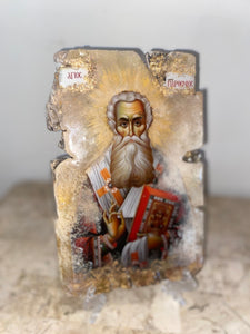 Saint Parthenios- religious wood epoxy resin handmade icon art - Only 1 off - Original