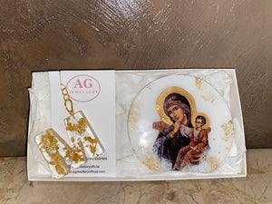 Gift Set - Mother Mary Icon & M Keyring