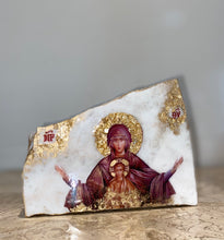 Load image into Gallery viewer, White marble Mother Mary -  with Jesus Christ- religious stone epoxy resin handmade icon art - Only 1 off - Original