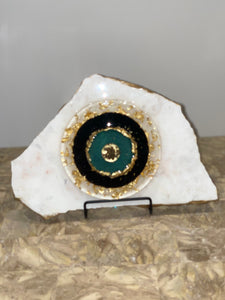 Marble evil eye mati resin gold flake large homeware display piece one off