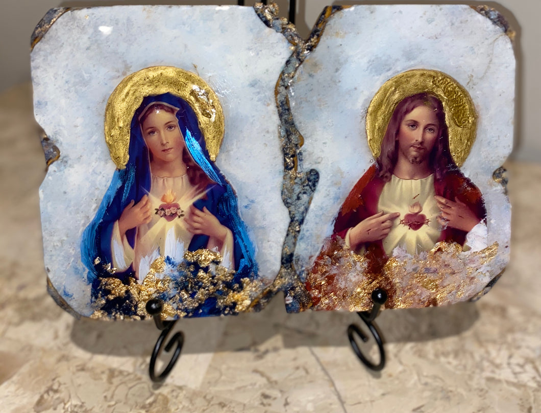 Virgin Mary & Jesus Christ sacred heart religious icon