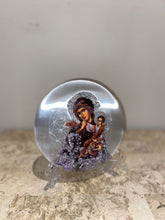 Load image into Gallery viewer, Selenite crystal with Mother Mary religious icon