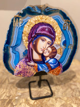 Load image into Gallery viewer, Extra Large natural genuine gemstone slice Mother Mary with Baby Jesus Christ religious icon with citrine gemstones -