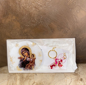 Gift Set - Mother Mary Icon & Cross Keyring