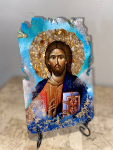 Jesus Christ with citrine gemstone - religious icon