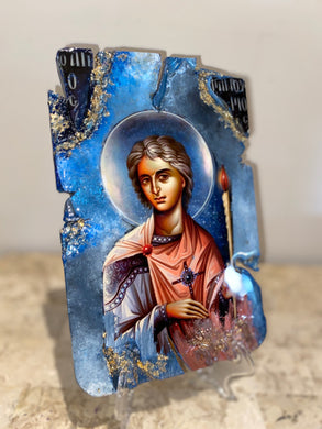 Saint Fanourios - religious wood epoxy resin handmade icon art - Only 1 off - Original