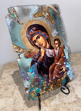 Load image into Gallery viewer, Mary with baby Jesus - Panagia- religious wood epoxy resin handmade icon art - Only 1 off - Original