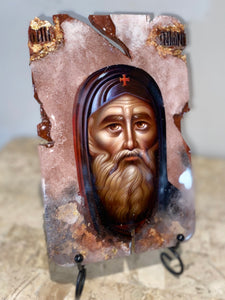 Saint Anthony -  Antonios religious wood epoxy resin handmade icon art - Only 1 off - Original
