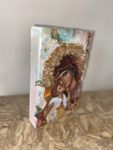 Mother Mary & baby Jesus religious icon block