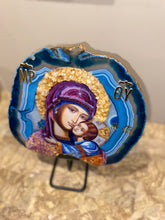 Load image into Gallery viewer, Extra Large natural genuine gemstone slice Mother Mary with Baby Jesus Christ religious icon with citrine gemstones -