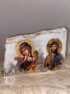 2 image - MADE TO ORDER Mother Mary with baby Jesus (Panagia) and Jesus in marble - ONE OFF PIECE religious icon