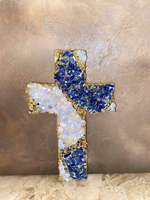 Gemstone cross - handmade free standing or wall hung