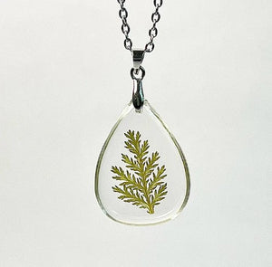 Botanical necklace -pressed fern leaf necklace stainless steel resin flower necklace