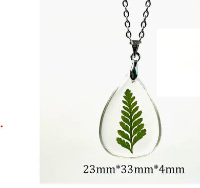 Botanical necklace -pressed fern leaf necklace stainless steel resin flower necklace