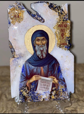 Copy of Saint Anthony Antonios - religious wood epoxy resin handmade icon art - Only 1 off - Original